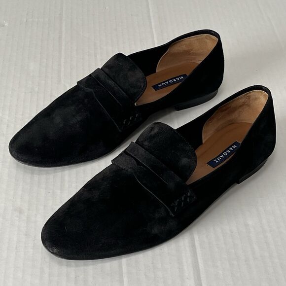 Margaux The Penny Loafer Womens Black Classic Suede Slip On Comfort Flats US 12W - Picture 1 of 14